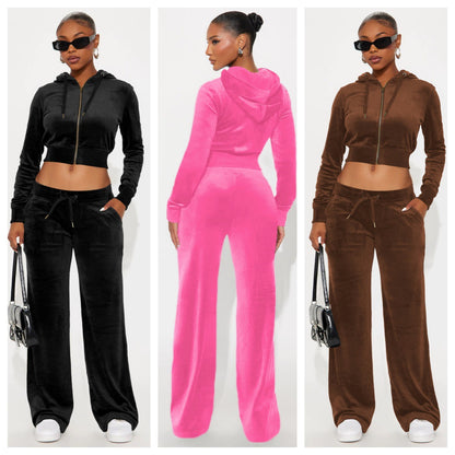 Hooded Midriff-baring Wide-leg Two-piece Set